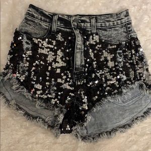 High waisted sequin shorts
